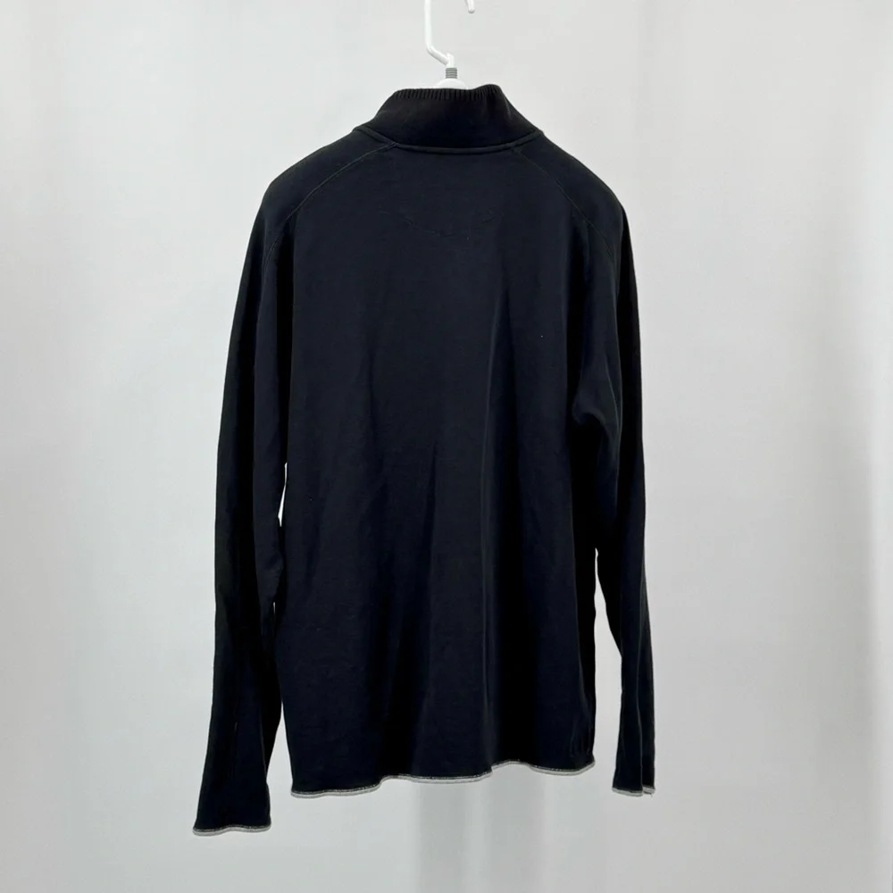 Robert Graham Black Quarter Zip Cotton Sweater with Gray and Red Accents Size XL